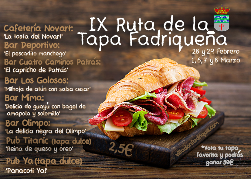 El último fin de semana de febrero y el primero de marzo, La Villa de don Fadrique se va de tapas CartelRutaTapaFadriqueña2020Web